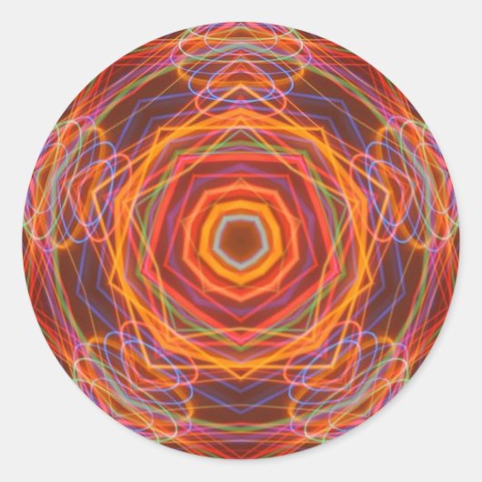 マンダラ太陽のカリエドスコープのフラクタルアートステッカー ラウンドシール (正面)