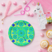 マンダラ柄、ターコイズ、青、ライムグリーン ペーパープレート (パーティー)