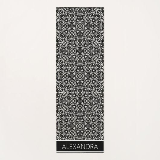 マンダラ白黒パターン名パーソナライズされた ヨガマット (正面)