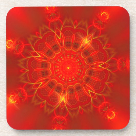 マンダラ細線ウォームカラー赤い背景 コースター (正面)