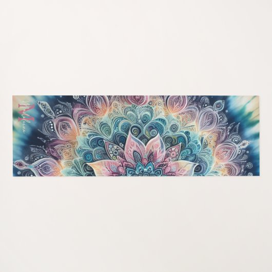 マンダラ絞り染めピンクボホウォーター色名モノグラム ヨガマット (裏面(横))