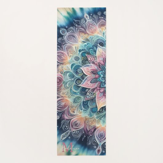 マンダラ絞り染めピンクボホウォーター色名モノグラム ヨガマット (裏面)