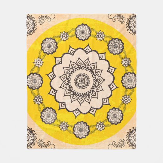 マンダラ装飾：民族スタイルデザイン。 フリースブランケット (正面)