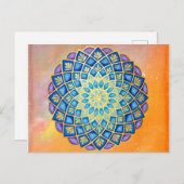 マンダラ金ゴールドオレンジウォーターカラーブルーパープルフローラ ポストカード (正面/裏面)