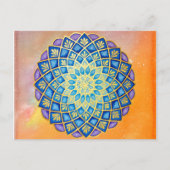 マンダラ金ゴールドオレンジウォーターカラーブルーパープルフローラ ポストカード (正面)
