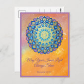マンダラ金ゴールドブルーパープルフローラスクリプト ポストカード (正面/裏面)