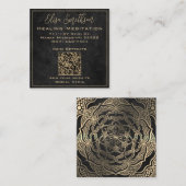 マンダラ霊気癒し瞑想金ゴールドと木炭 スクエア名刺 (正面/裏面)