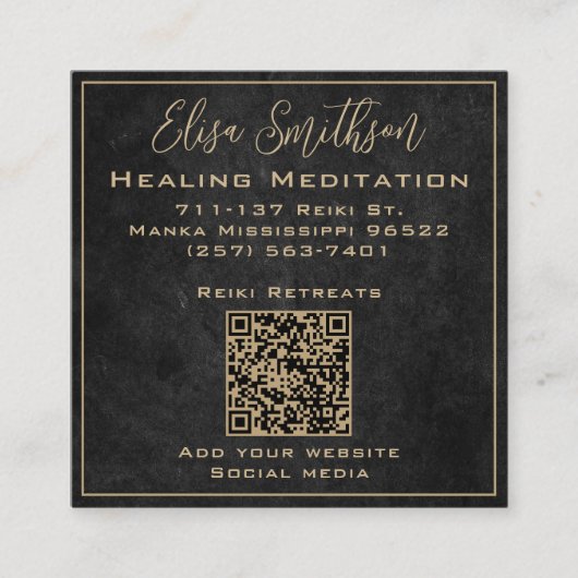 マンダラ霊気癒し瞑想金ゴールドと木炭 スクエア名刺 (正面)
