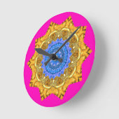 マンダラ魔法ブルー&金ゴールドオン明るい赤紫色 ラウンド壁時計 (傾斜)