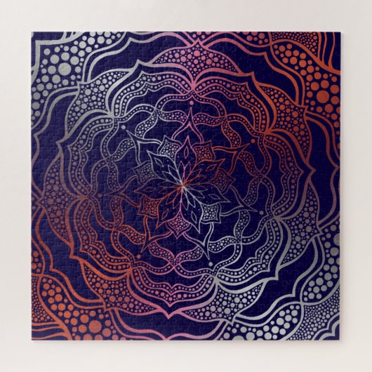 マンダラ鮮やかボホシッエレガントクネイビーバラ金ゴールド ジグソーパズル (横)