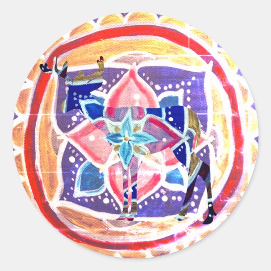 マンダラ鹿クラシックの丸いステッカー、光沢 ラウンドシール (正面)