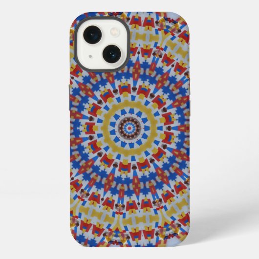 マンダラ黄色青 iPhoneケース (裏面)