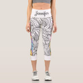 マンダラ黒と白+カラフルストライプおもしろい カプリレギンス (正面)