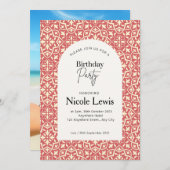 マンダラ オーナメント & アラビック パターン ルージュ 招待状 (正面/裏面)