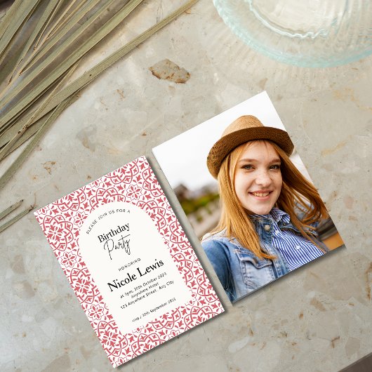 マンダラ オーナメント & アラビック パターン 深紅 招待状