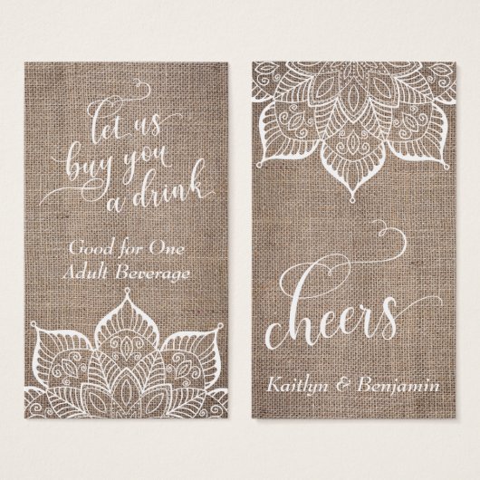 マンダラ&バーラップ（スクリプト付き）かわいらし、ドリンクチケット (正面&裏面)