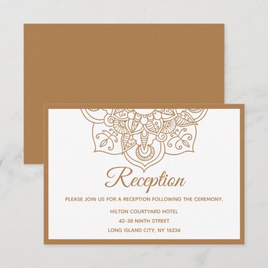 マンダラ ブラウン ボヘミア インド モダン ヴィンテージ ウェディング 招待状 (正面/裏面)