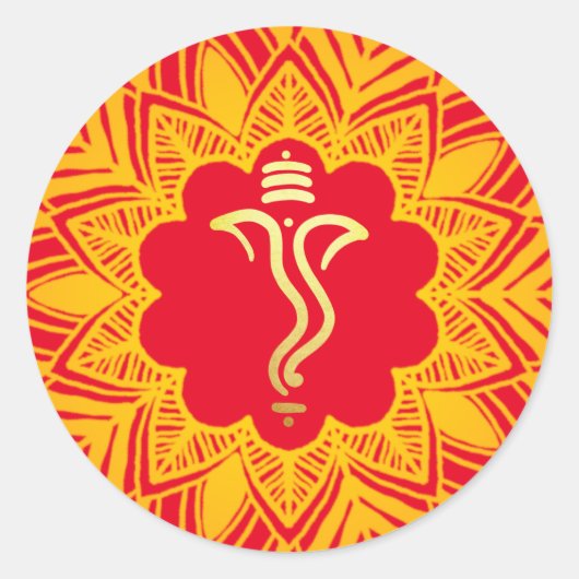 マンダラ メヘンディ デザイン ガネーシュ/インドの神 ラウンドシール (正面)