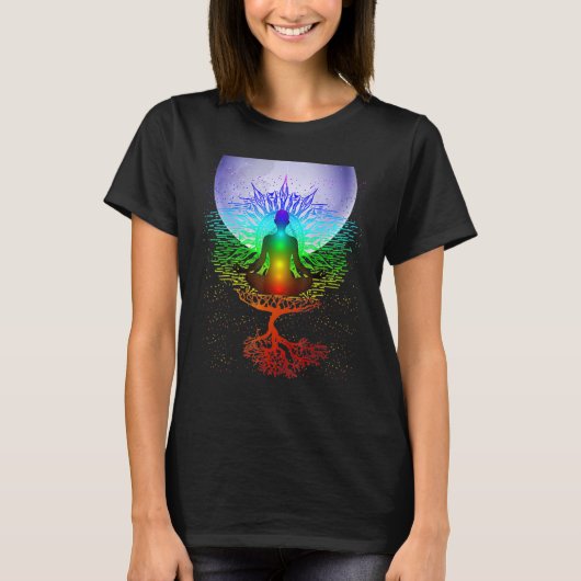マンダラ 月 チャクラ ツリー ライフ Tシャツ (正面)