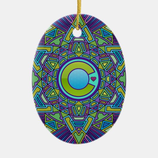 マンダラCOラブフラワーオブライフパープルコロラド セラミックオーナメント (正面)