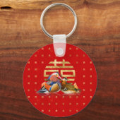 マンダリンアヒルと赤の二重の幸せ キーホルダー (正面)