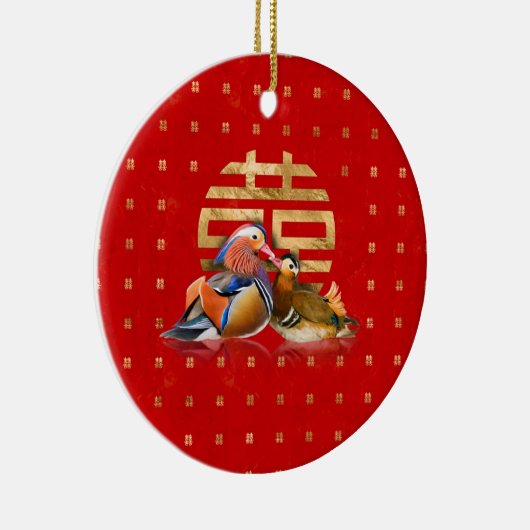 マンダリンアヒルと赤の二重の幸せ セラミックオーナメント (右)