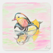 マンダリンアヒルのインクと水の絵画色の スクエアシール (正面)