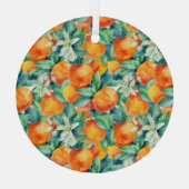 マンダリンオレンジ：水彩レトロイラストレーション ガラスオーナメント (裏面)
