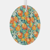 マンダリンオレンジ：水彩レトロイラストレーション ガラスオーナメント (正面右)