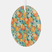 マンダリンオレンジ：水彩レトロイラストレーション ガラスオーナメント (正面左)