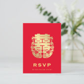 マンダリンダックとダブルハピネスの結婚式出欠確認 インビテーションポストカード (スタンド正面)