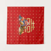 マンダリンダックス&ダブルハピネスオンレッド タペストリー (正面(横))