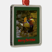 マンダリンダックメリークリスマスフレーム銀 メタルオーナメント (右)