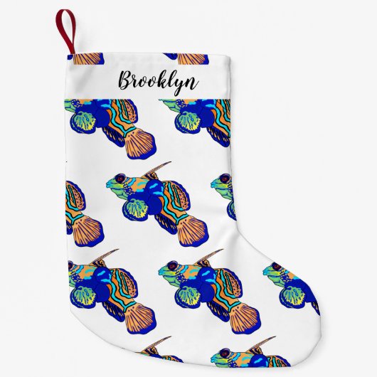 マンダリンフィッシュ漫画イラストレーション スモールクリスマスストッキング (正面)