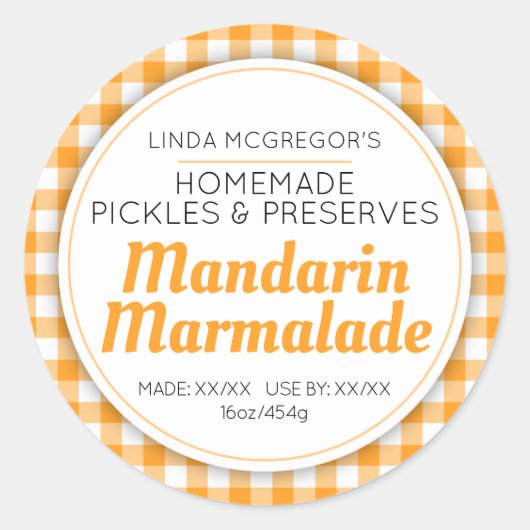 マンダリンマーマレード丸いジャム瓶の食品ラベル ラウンドシール (正面)