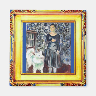 マンチと女と白い犬 マグネット