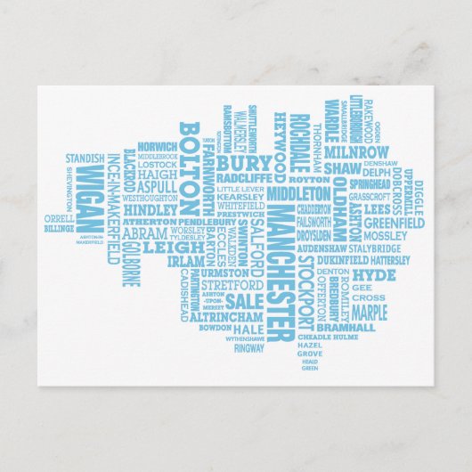 マンチェスターのブルー素晴らしタイプ地図 ポストカード (正面)
