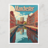 マンチェスターイングランドアートヴィンテージトラベルイラストレーション ポストカード (正面)