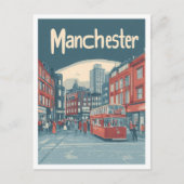 マンチェスターイングランドアートヴィンテージトラベルイラストレーション ポストカード (正面)
