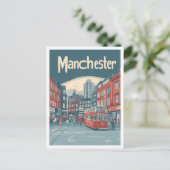 マンチェスターイングランドアートヴィンテージトラベルイラストレーション ポストカード (スタンド正面)