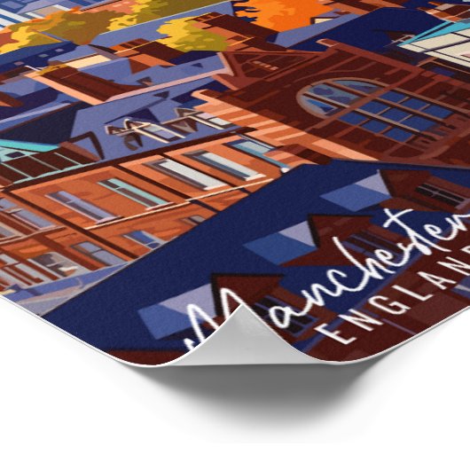 マンチェスターイングランドヴィンテージ旅行イラストレーション ポスター (角)