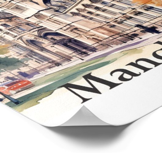 マンチェスターイングランド水絵を描色の旅行 ポスター (角)