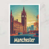 マンチェスターイングランドUKヴィンテージトラベルイラストレーション ポストカード (正面)