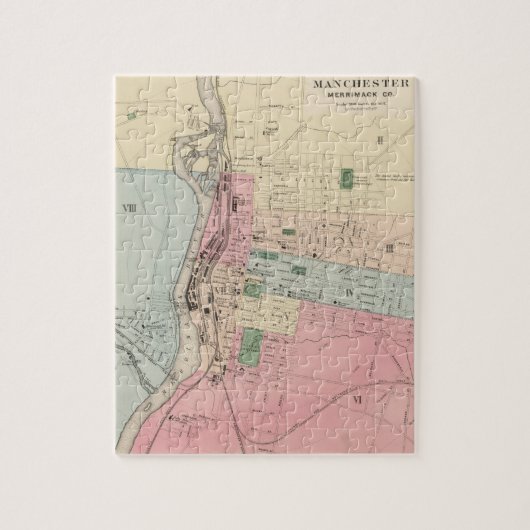 マンチェスターニューハンプシャー(1877年)のヴィンテージの地図 ジグソーパズル (縦)