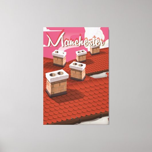 マンチェスター、イギリスの漫画旅行ポスター キャンバスプリント (正面)