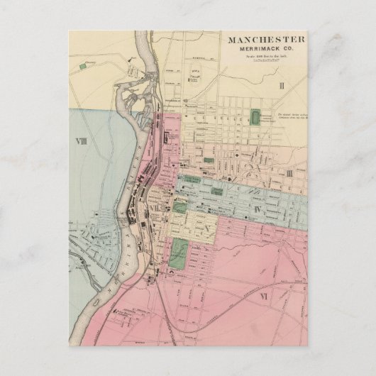 マンチェスター（ニューハンプシャー州）のヴィンテージマップ（1877年） ポストカード (正面)