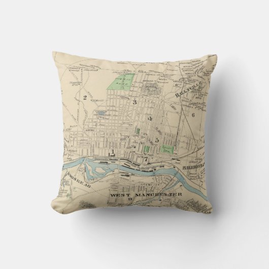 マンチェスターNH (1892年)のヴィンテージの地図 クッション (正面)