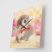 マンチキン子猫 スクエア壁時計 (傾斜)