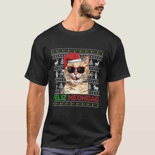 マンチキン・キャット・フェリズ・メウィダード・おもしろいクリスマス Tシャツ (正面)