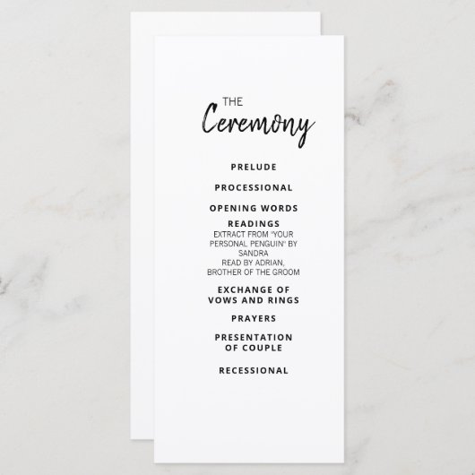 マンディミニマリストシンプル式パーティープログラム メニュー (正面/裏面)